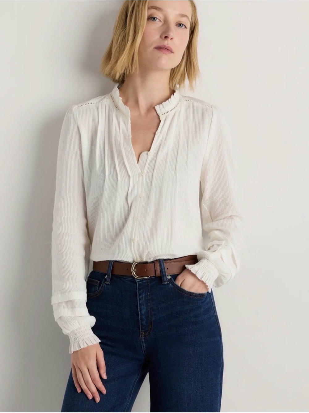 Quince Organic Cotton Textured Peasant Blouse, Xl
